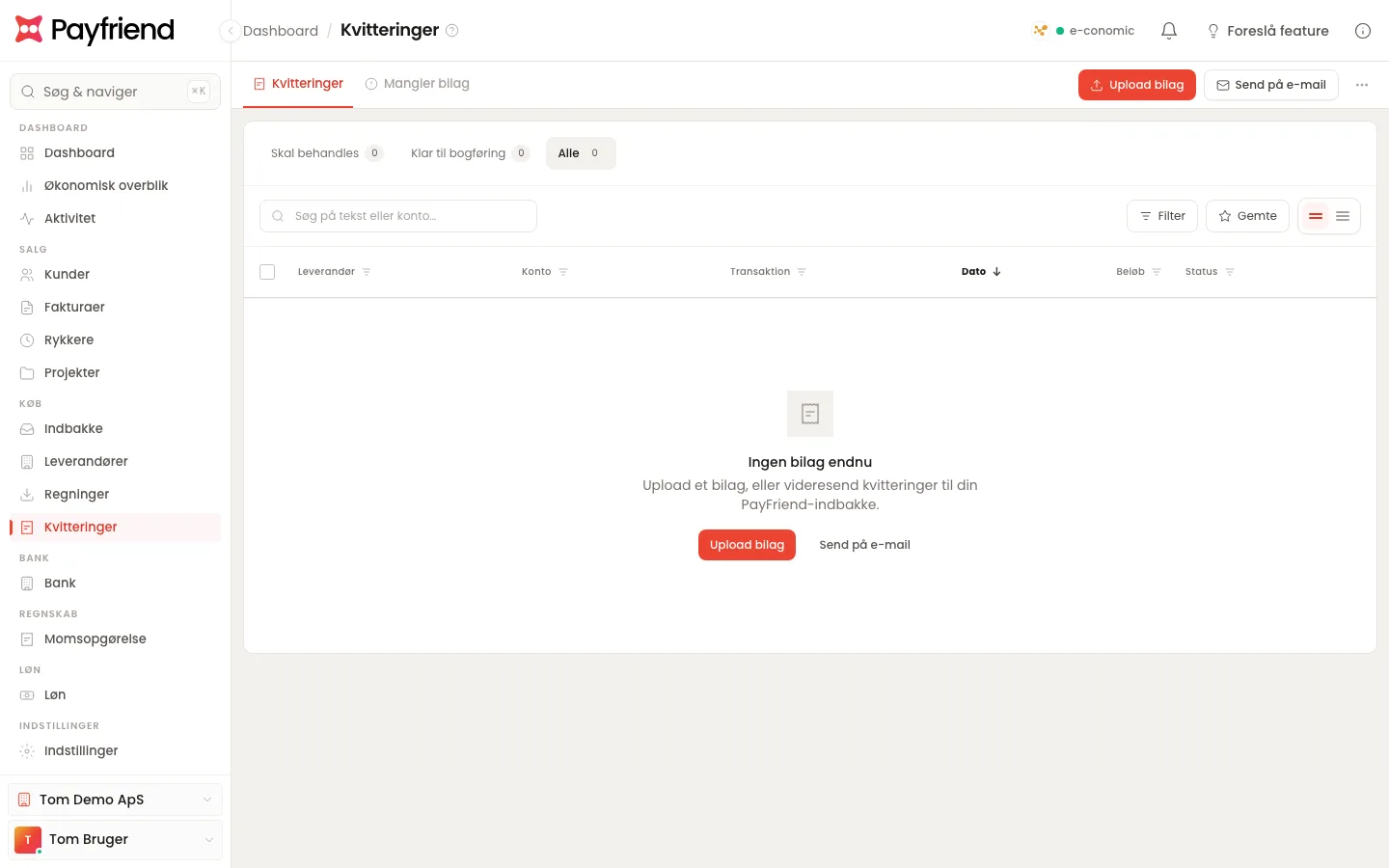 Tom kvitteringsliste